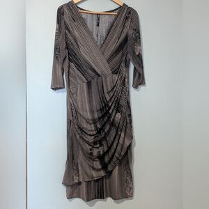 Elana Kattan Surplice Empire 3/4 Sleeve‎ Ruched Crisscross Bottom Dress
